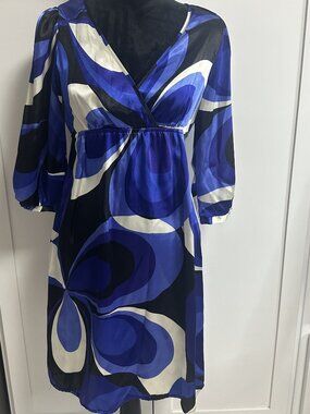 Bisou Bisou Dress Geometric Pattern Size 8 Elbow Bishop Sleeves Boho